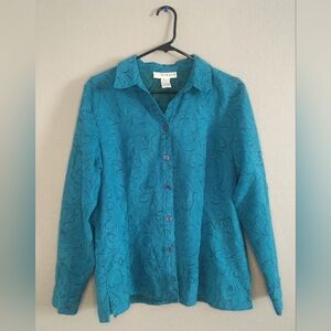 Sag Harbor Teal Swirl Pattern Blouse
